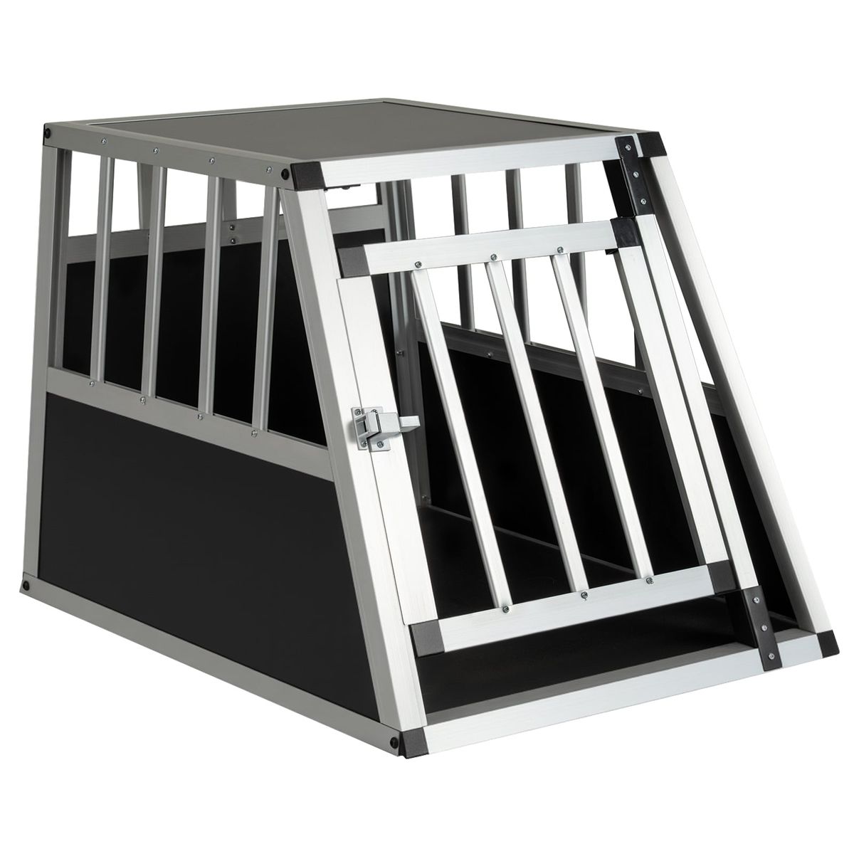 Cage de transport pour animaux Coast - porte verrouillable - cloison amovible - aluminium - 69,5 x 54 x 50,5 cm - argent et noir