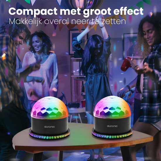 Auronic Rotating Discolamp - Duo Pack - Discoball - LED - Lumière de discothèque - Télécommande et contrôle musical - Enfants/Adultes