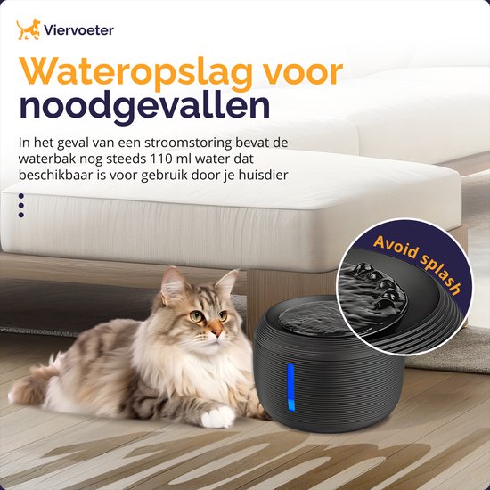 Abreuvoir Quadruped Premium - Abreuvoir rond pour chiens et chats - 2.5L - Abreuvoir pour animaux - silencieux - 2 filtres inclus - Noir
