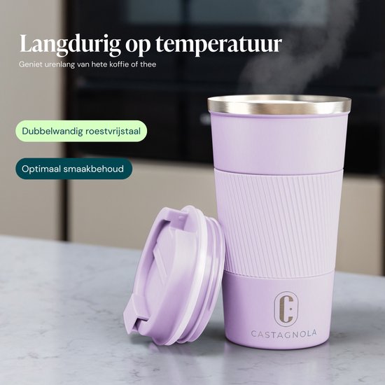 Tasse isotherme Castagnola - Tasse à café à emporter - Tasse de voyage pour café et thé - Tasse à thé - 510 ml - Acier inoxydable - Violet clair