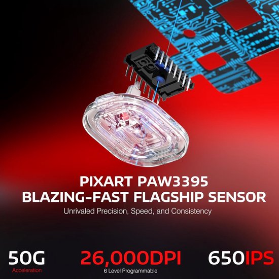 ATTACK SHARK Souris de jeu sans fil - Filaire/2.4G/BT5.4 - Léger 49G - PAW3395 - 26000DPI - Rouge