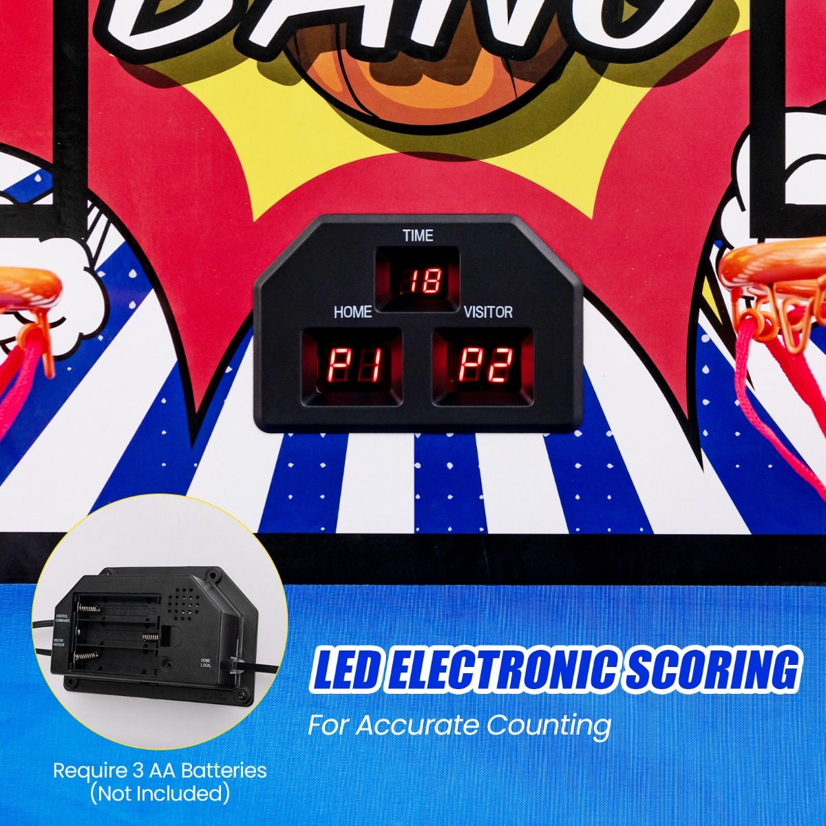 Cerceau de basket-ball pliable Coast - 206x110x206 cm - Bleu - 4 ballons + pompe gonflable + système de score électronique pour 1-4 joueurs