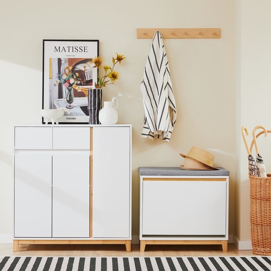 SoBuy FSR191-WN Banc à chaussures - Banc de rangement blanc avec rabat et coussin