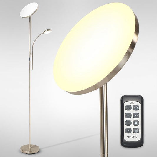 Auronic Floor Lamp - Lampadaire industriel - 181cm - LED - Dimmable et inclinable - avec télécommande - Adapté au salon - Silver