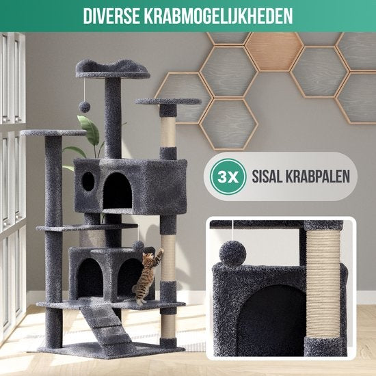 Avalo Griffoir pour chat à 7 niveaux - 137x50x50 CM - Gris foncé - Griffoir pour grands chats
