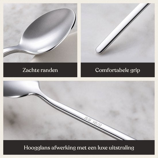 Deleca, lot de 12 cuillères à thé « Amor » - Cuillères à dessert / Cuillères à café - 14,2 cm - Acier inoxydable / Argent