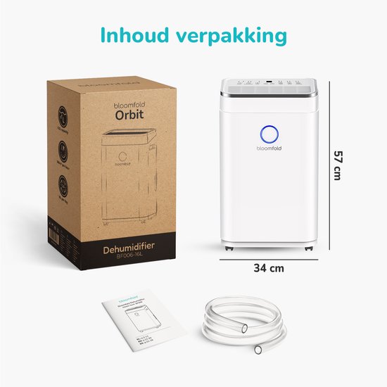 Déshumidificateur Bloomfold - 16L par jour - Fonction Lavage-Séchage incluse - Convient pour le salon, la chambre, le sous-sol et la salle de bain - Déshumidificateur - Blanc