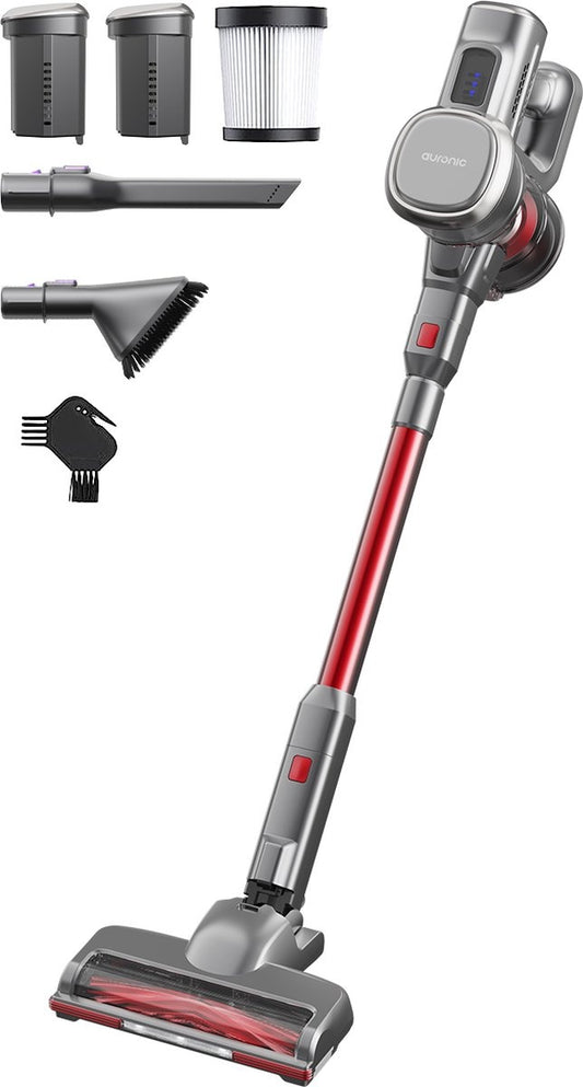 Auronic Stick hoover - Sans fil - Sans sac - Alimenté par batterie - Autonome - 220 W - Batterie supplémentaire - Gris/Rouge