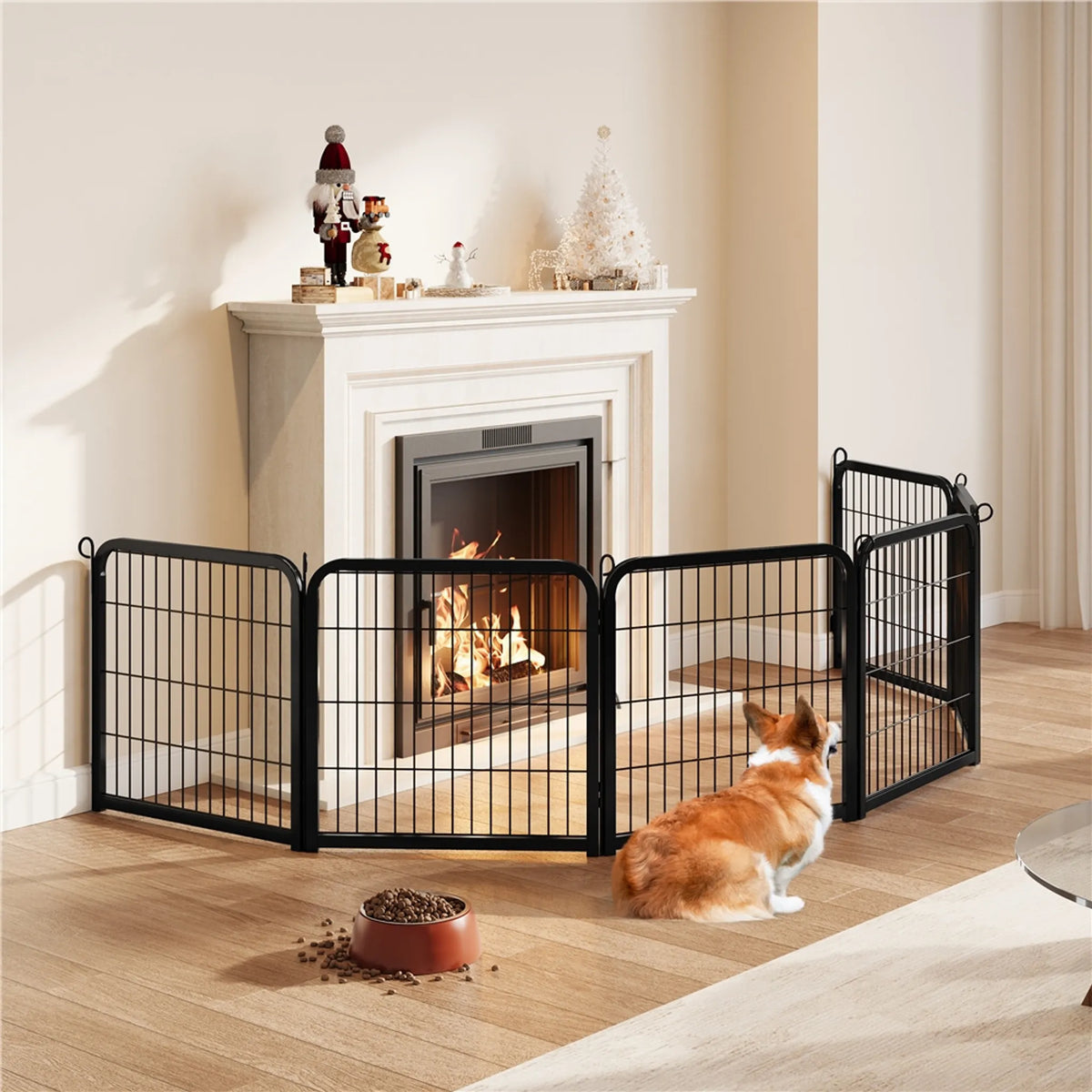 Enclos pliable pour chiens et chiots Yaheetech, 6 pièces, avec porte et piquets de fixation, hauteur 60,5 cm – Noir – Métal