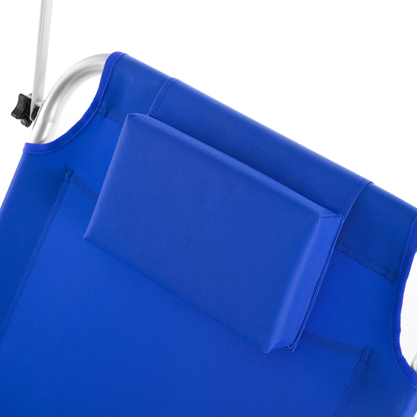 Transat Casaria Kreta - Bleu - Aluminium - Pliable, avec roulettes, pare-soleil et oreiller - 150 x 52 cm