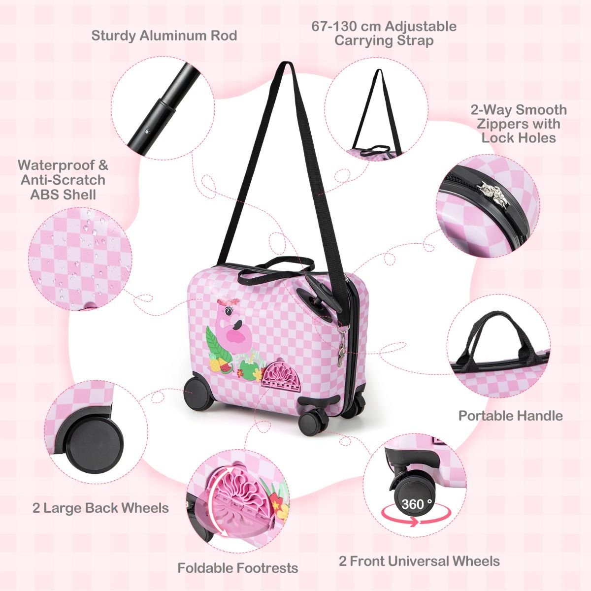 Ensemble valise et sac à dos pour enfant Coast - Conception 4 en 1 - Fonction siège - Rose
