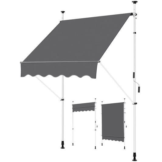 Yaheetech Clamp Sunshade With Hand Crank - With Height Adjustable Telescopic Rods And Water Repellent Cloth And Protective Feet - For Balcony And Terrace - Dark Grey Polyester And Metal - 150 x 180 x 210-300 cm