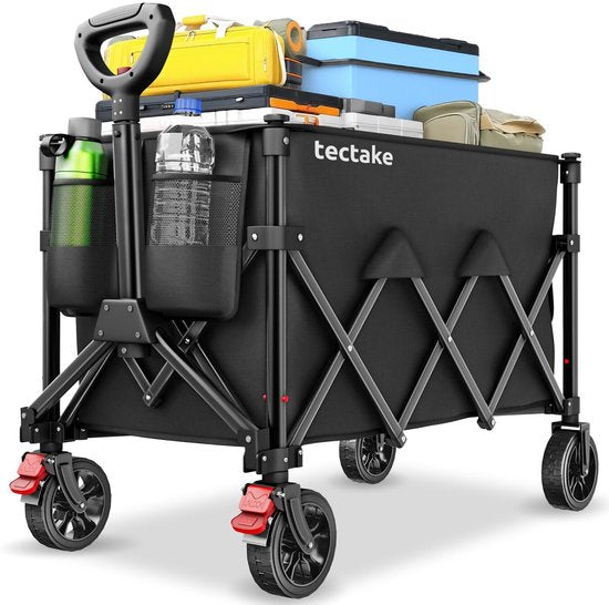 Chariot tectake® - Pliable - Capacité de charge de 80 kg - Roues pivotantes massives avec frein - 45 x 88 x 95 cm - Chariots de transport - Chariot à main - Avec poignée réglable - Chariot à main - Chariot de transport hydrofuge - Avec tablette et compart