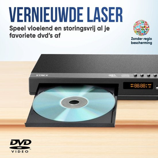 Strex Lecteur DVD avec HDMI - Full HD 1080P - Télécommande - USB - HDMI/RCA - Sans région - Noir