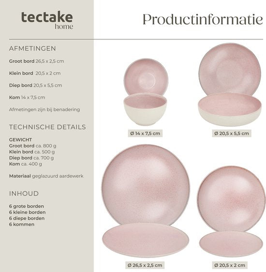 tectake® Service de table Mare - 24 pièces - Grès à émail brillant - Pour 6 personnes - Service de table fait main - Service de table moderne comprenant des grandes et petites assiettes, des bols et des petits plats - Lavable au lave-vaisselle et utilisab
