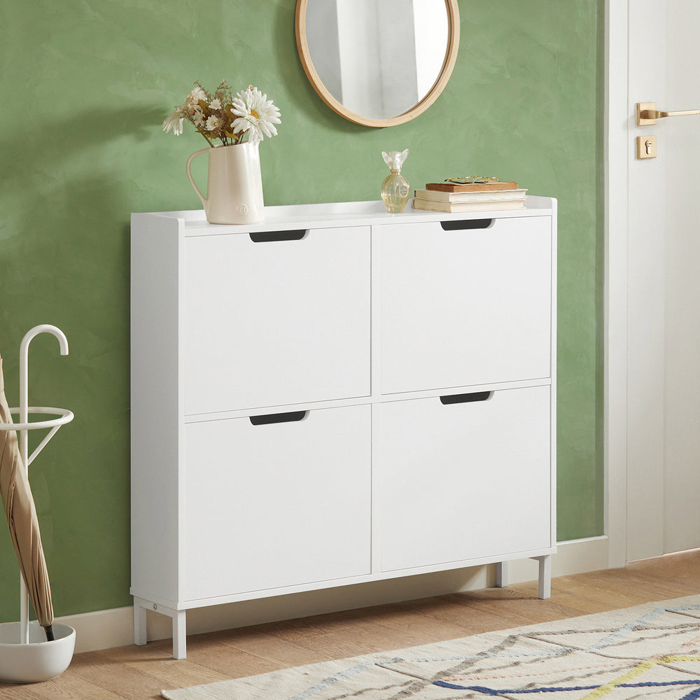 SoBuy FSR100-W Meuble de rangement pour chaussures Meuble de rangement pour chaussures à 4 feuilles Meuble de rangement pour chaussures dans l'entrée - Blanc, 100x19x91cm