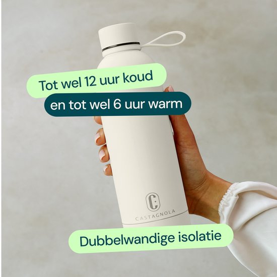 Bouteille d'eau Castagnola - Bouteille en acier inoxydable 500 ML - Thermos en acier - Bouteilles pour adultes - Double paroi - Blanc cassé