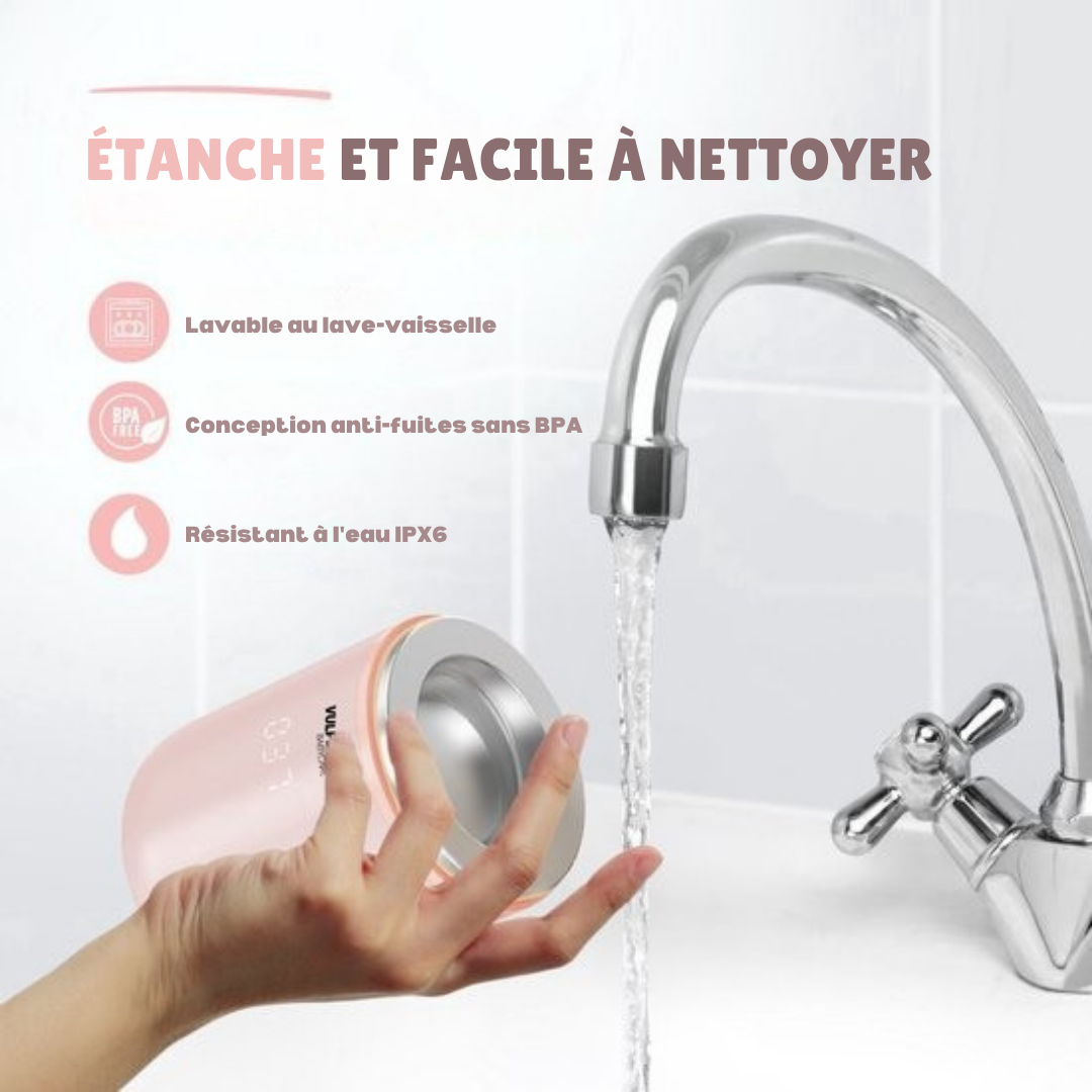 Chauffe-biberon Vulpes Goods® - Portable et intelligent - 4 niveaux de température - Sans fil - Rose