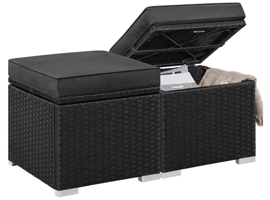 Lot de 2 poufs en rotin Yaheetech, noir/gris, 39,4 x 39,4 x 40,6 cm