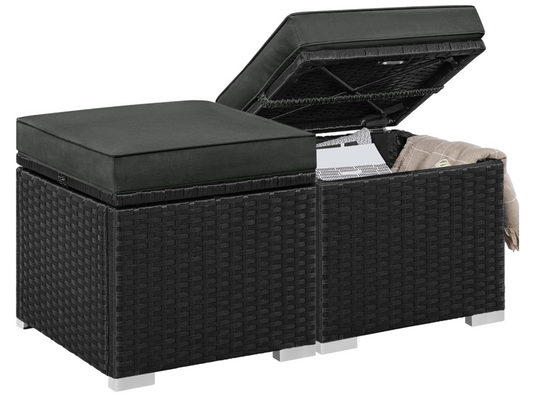 Lot de 2 poufs en rotin Yaheetech, noir/gris, 39,4 x 39,4 x 40,6 cm