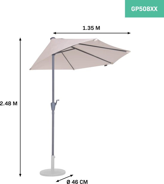 VONROC Premium Parasol Magione - Parasol de balcon durable - Semi-circulaire 270x135cm - Toile résistante aux UV - Beige - Housse de protection incluse