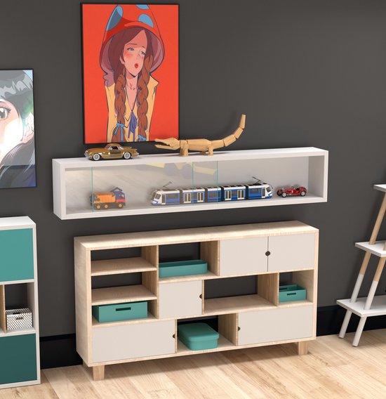 Vitrine murale suspendue debout - portes coulissantes - 95 x 18 x 12 cm