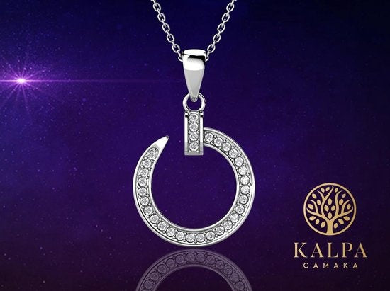 Yolora Collier Femme avec Pendentif Rond - Cristaux Kalpa Camaka - Argent - Plaqué Or Blanc 18K - Collier Femme Argent - Bijoux - Collier - Boîte Cadeau de Luxe - Boîte Cadeau - Boîte Cadeau - Bel Emballage Cadeau
