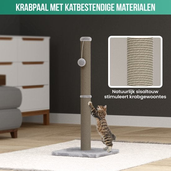 Avalo griffoir avec boule de jeu - 36x36x74 - Gris clair - Griffoir pour chat