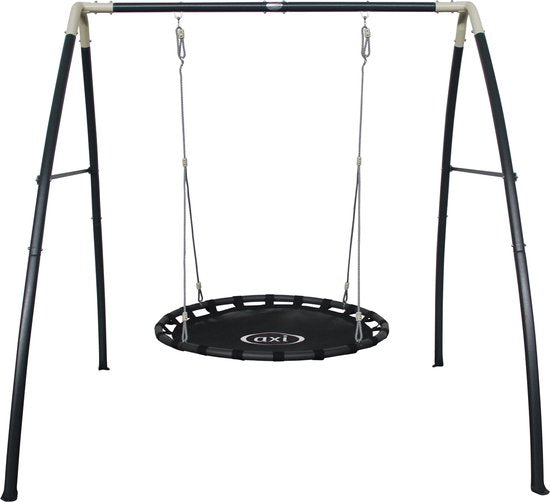 Balançoire « Nest » en métal AXI, couleur anthracite/crème - Ensemble de balançoire autoportante avec structure et balançoire « Nest » Ø 120 cm - Ensemble de balançoire pour enfants