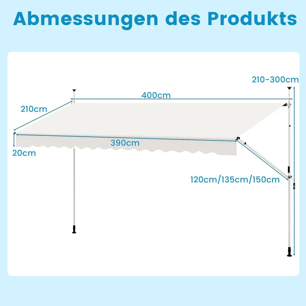 Coast Klemmarkise 400 × 120 cm - Blanc - Store de balcon sans perçage, avec manivelle et hauteur réglable