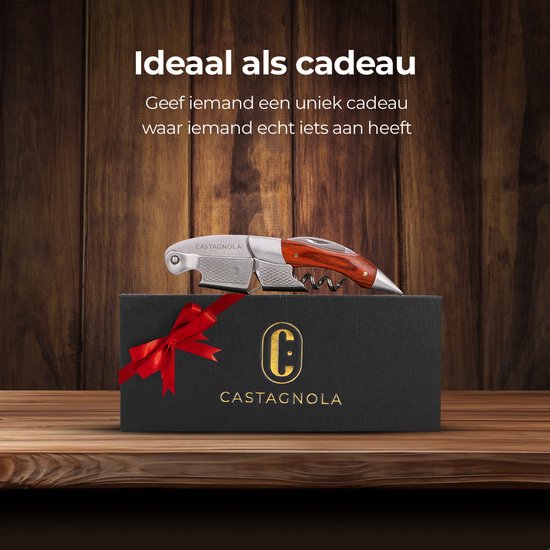 Tire-bouchon Castagnola - Couteau Kelner - Décapsuleur - Ouvre-bouteille - Levier - Deluxe - Pakka Bois et acier inoxydable