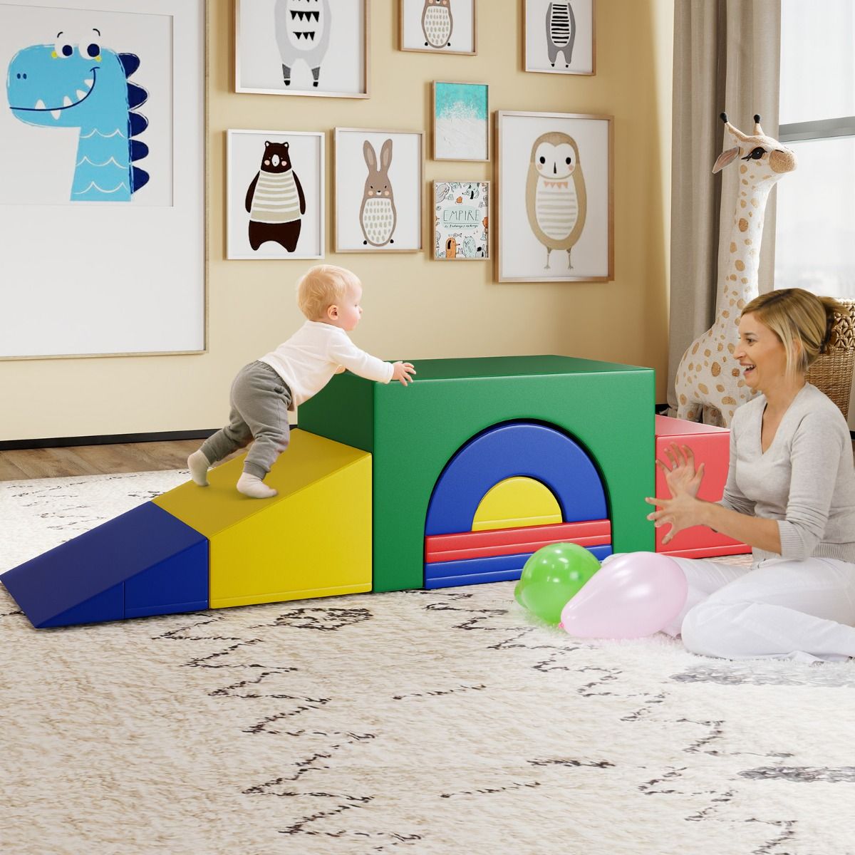 Coast 7-piece soft climbing block set for toddlers - colourful PU leather play gym with foam, 40×40×25 cm and 60×40×38 cm