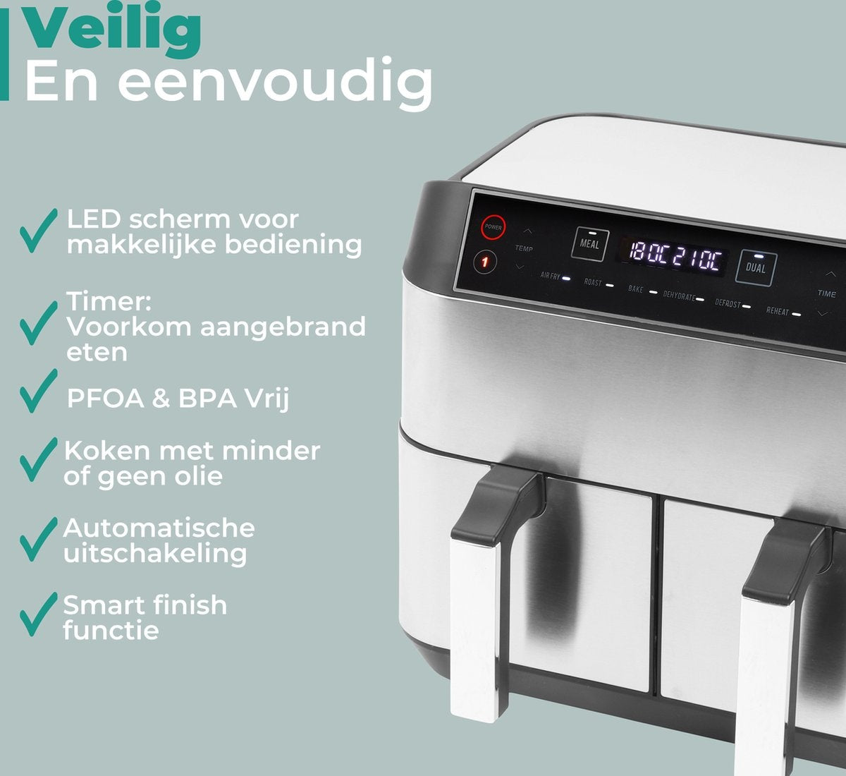 Niceey Double Airfryer XXL - 8L - 2460W - Silver