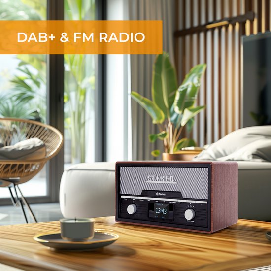 Denver Radio DAB Lecteur CD - Radio rétro - Bluetooth - DAB+/ FM - CD - MDA525 - Darkwood