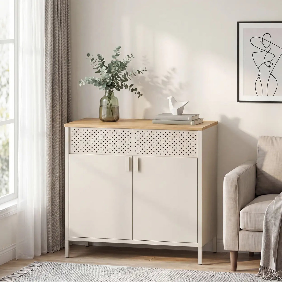 Joyfurnos Ochama : meuble de rangement avec porte - étagère réglable - 80 x 40 x 76 cm - beige