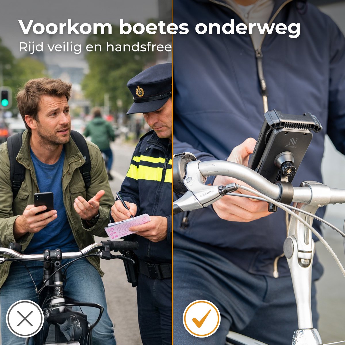 Support de téléphone pour vélo Nuvance - Rotation à 360° - Pour écrans de 4,7 à 6,8 pouces - Noir