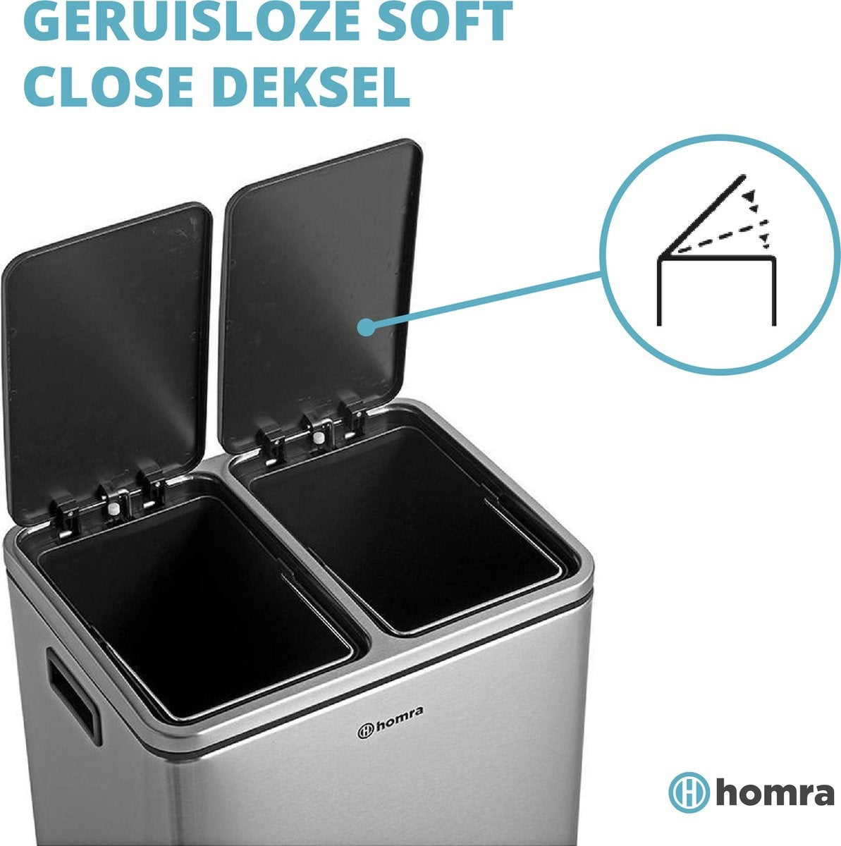 Poubelle de tri sélectif avec 2 compartiments - Homra BLINQ - 2 x 15 L - acier inoxydable