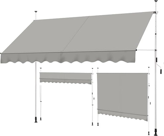 Store extensible Yaheetech 300 cm - Gris clair - Store réglable sans perçage pour balcon et terrasse