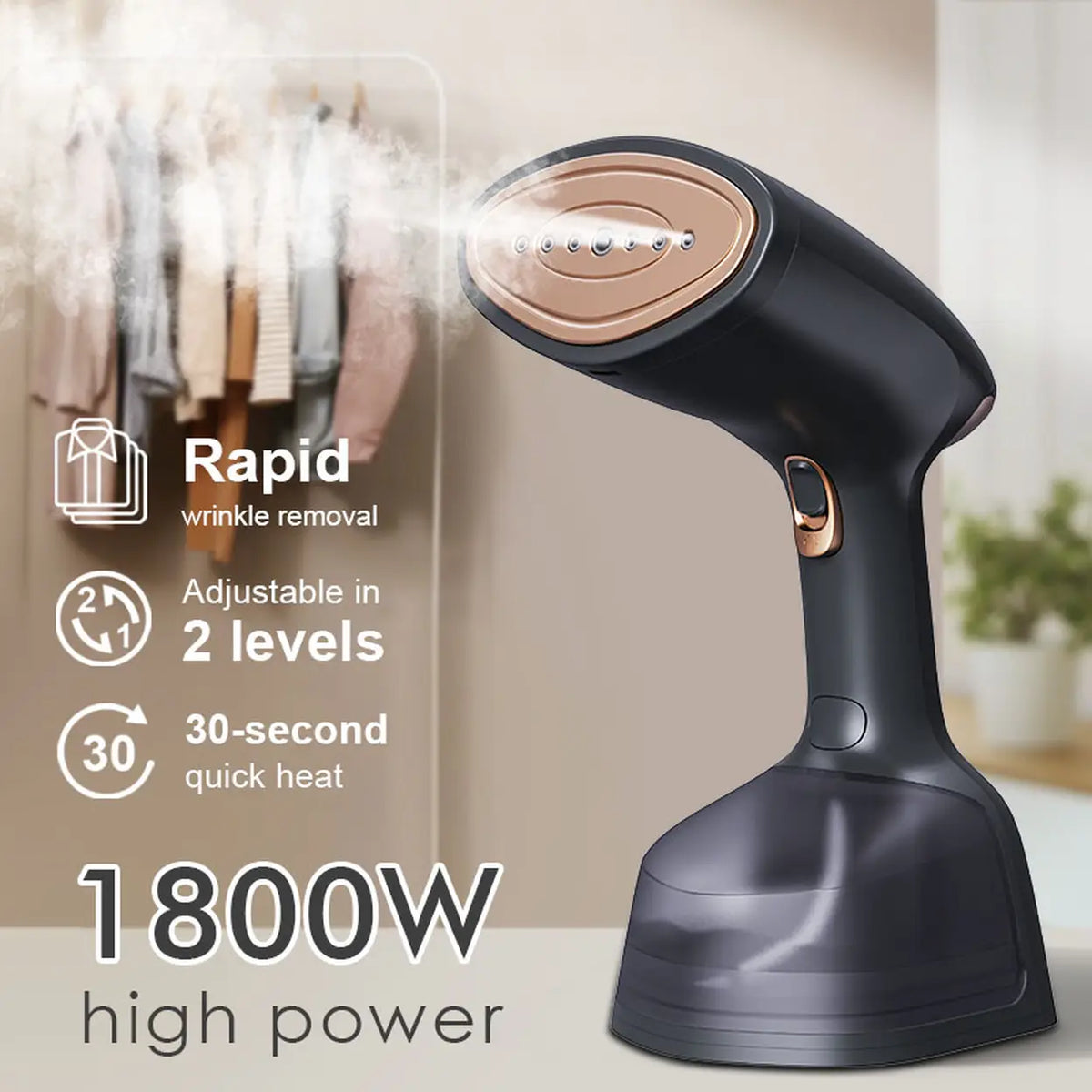 Défroisseur à main Aucma 1800 W - Réservoir d'eau de 260 ml - Noir