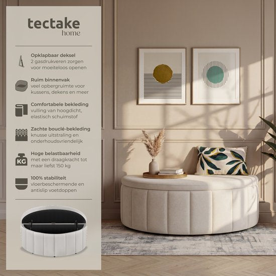 tectake® Canapé rembourré Moon - Pouf avec espace de rangement - Grand compartiment de rangement - Forme en demi-lune - Petit canapé - 108 x 48 x 38,5 cm - Capacité de charge : 150 kg - Velours taupe