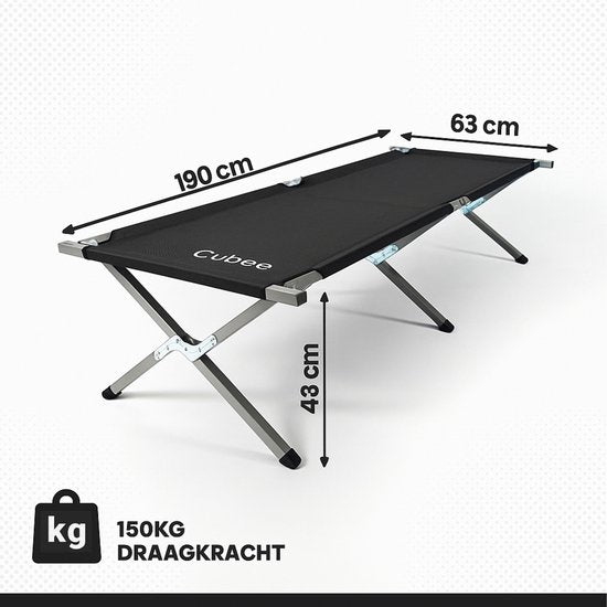 Outbee Lit de campagne - Lit de camping - Brancard - Lit pliable - Lit de camping avec sac de transport - Capacité 150KG - 190 x 63 cm - Noir