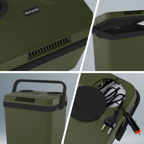 Auronic Coolbox électrique 12V et 230V - 25L - Réfrigérateur de camping - Voiture - Refroidissement et chauffage - Frigobox - Vert