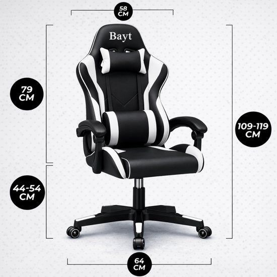 Bayt Chaise de jeu - Chaise de jeu - Chaise de jeu - Dossier réglable - Chaise de jeu confortable - Noir et blanc