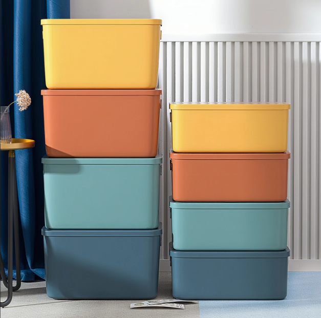 Boîtes de rangement SNSP avec couvercle, lot de 4 - Multicolores - 26,5 x 18,5 x 16,5 cm - 8 L