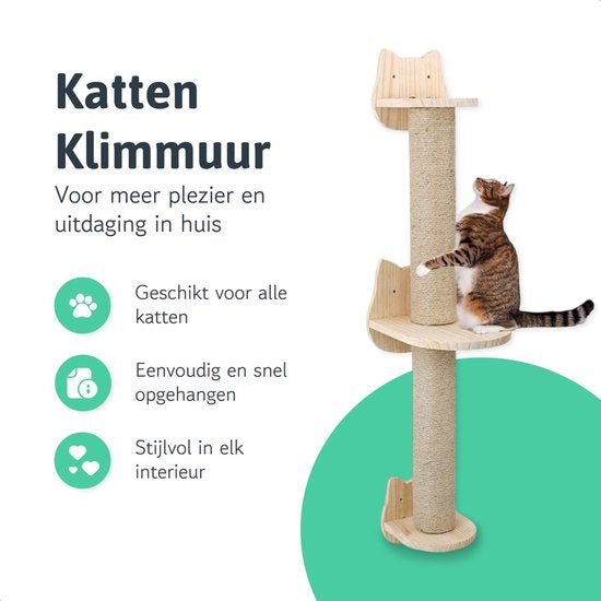 Mur d'escalade pour chat - griffoir - 2 plateformes - Mur d'escalade pour chat - Mur - Mur d'escalade pour chat - Pour grands chats - Mur d'escalade - set complet