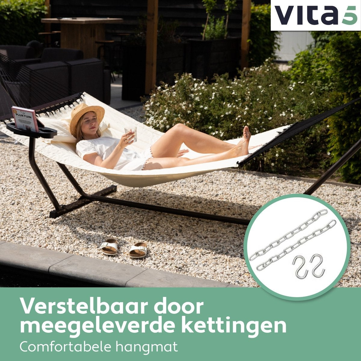 Support de Hamac avec toile Vita5 - 2 places - avec porte-gobelet - Beige