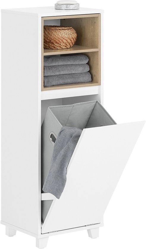 SoBuy BZR146-W Meuble de salle de bain - Bois composite blanc avec panier de lavage