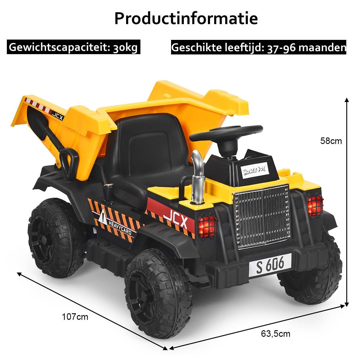 Tracteur pour enfants Coast 12V avec pelle arrière électrique et télécommande et lumières+musique+radio pour enfants à partir de 3 ans