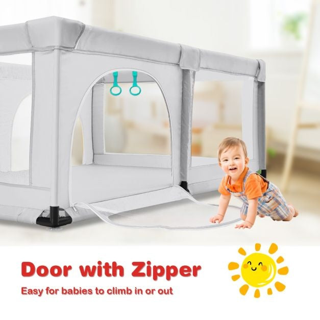 Coast - Boîte à bébé avec 50 balles de jeu Boîte avec filet respirant et fermeture éclair - Grille de rampement avec 2 portes - Boîte-tente pour bébés et enfants - 206 x 185,5 cm - Gris