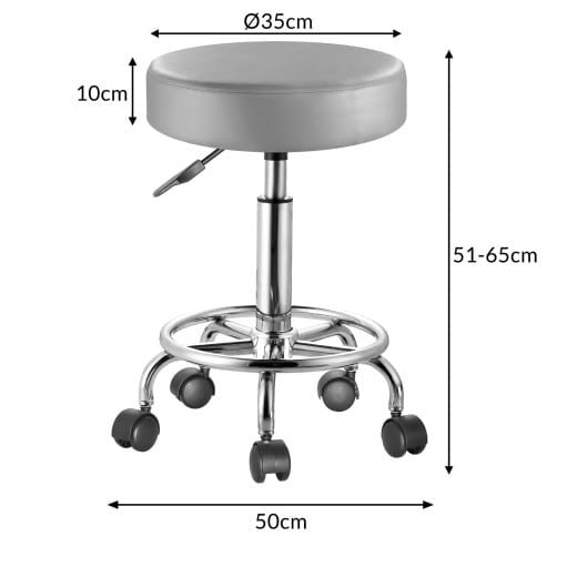 Tabouret de bureau Casaria - tabouret à roulettes - Hauteur Réglable - Rotation à 360° - Gris